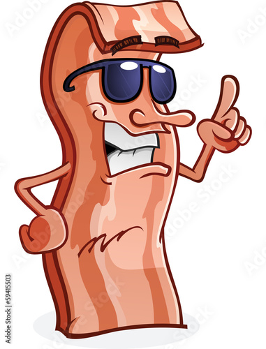 Bacon Cartoon Character Wearing Sunglasses and Pointing