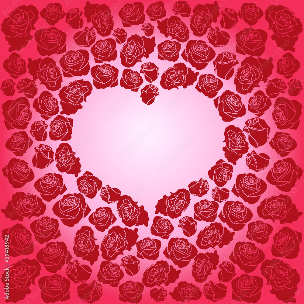 Heart of dark red roses on a pink background Heart of dark red roses on a pink background