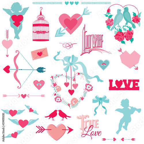 Vintage Love Elements - for Wedding and Valentine's Day