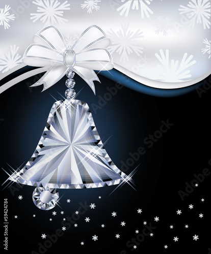 Diamond Christmas bell greeting card, vector