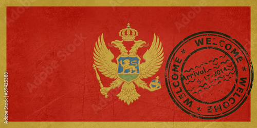 Welcome to Montenegro flag with passport stamp