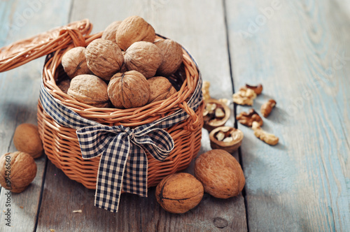 Walnuts in wicker basket