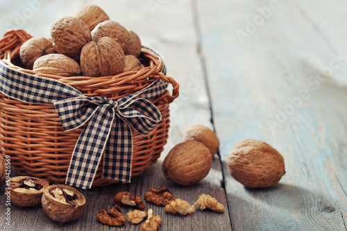 Walnuts in wicker basket