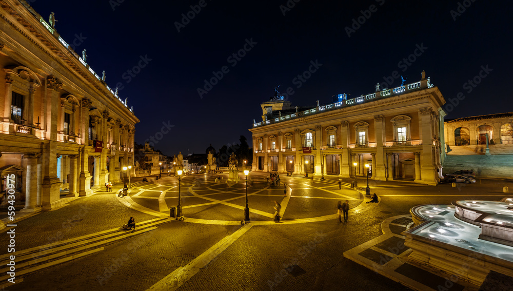 Panorama of Piazza del Campidoglio on Capitoline Hill with Palaz