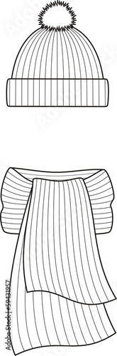 Vector illustration of winter knitted cap and scarf