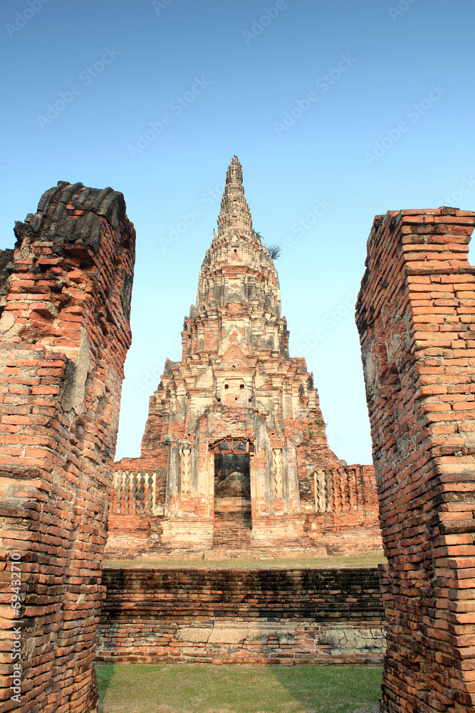 Ruin brick temple in Ayutthaya, Thailand