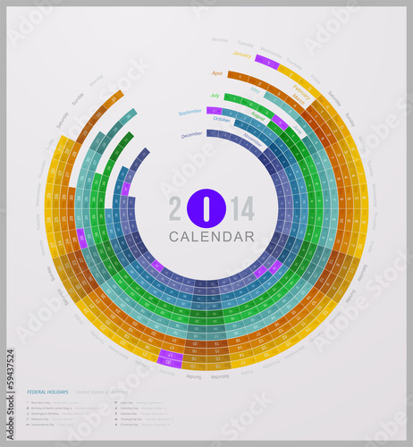 Abstract Calendar 2014 (Federal Holidays, USA, included)