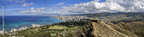 waikiki and honolulu skyline wide panorama