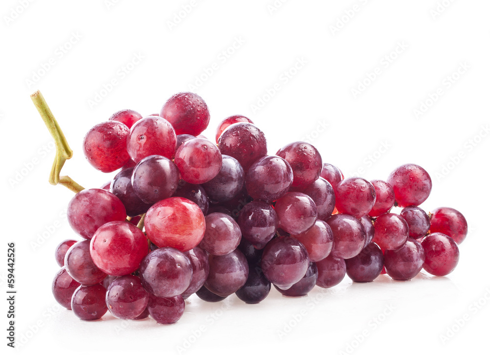 Red grape with water drops, isolated on white