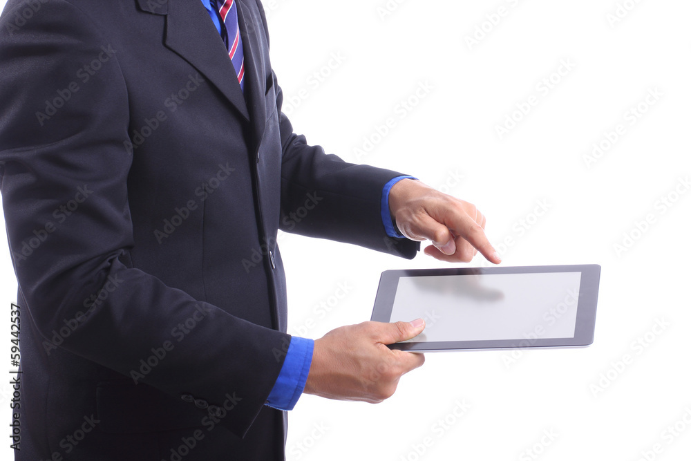 Close up businessman use touch pad include clipping path Close up businessman use touch pad include clipping path