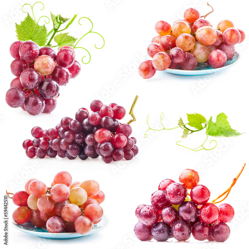 Collections of Red grape, closeup, isolated on white