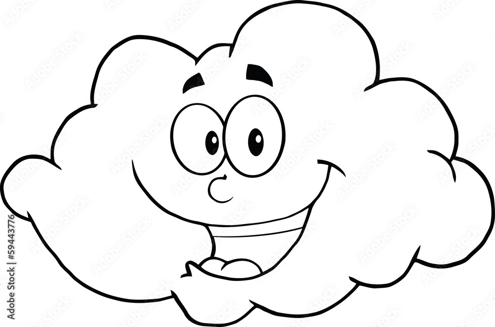 Black And White Happy Cloud Cartoon Mascot Character Stock Vector | Adobe  Stock