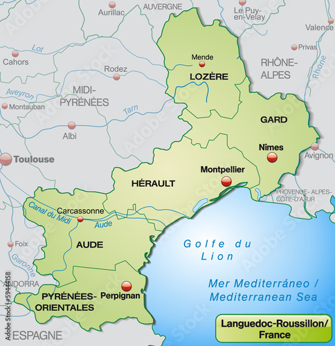 Karte von Languedoc-Roussillon mit Grenzen