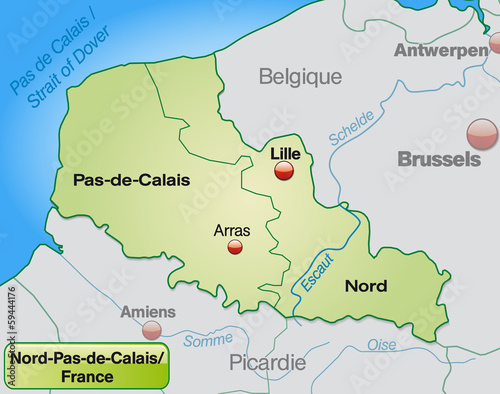 Fotografi Nord-Pas-de-Calais mit Grenzen in Pastelgrün