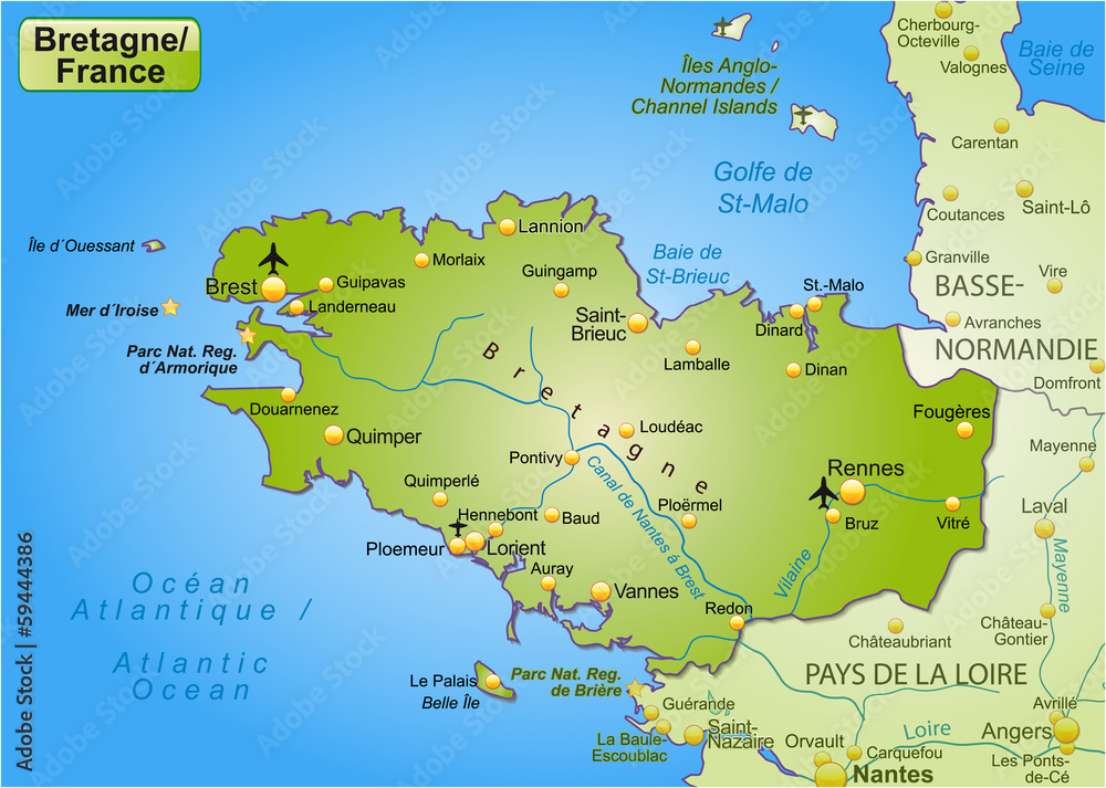 Umgebungskarte der Bretagne in Grün