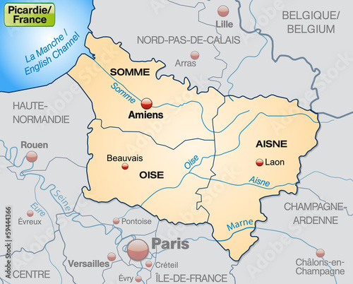 Picardie mit Grenzen in Pastelorange