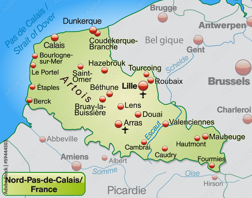 Umgebungskarte von Nord-Pas-de-Calais Umgebungskarte von Nord-Pas-de-Calais