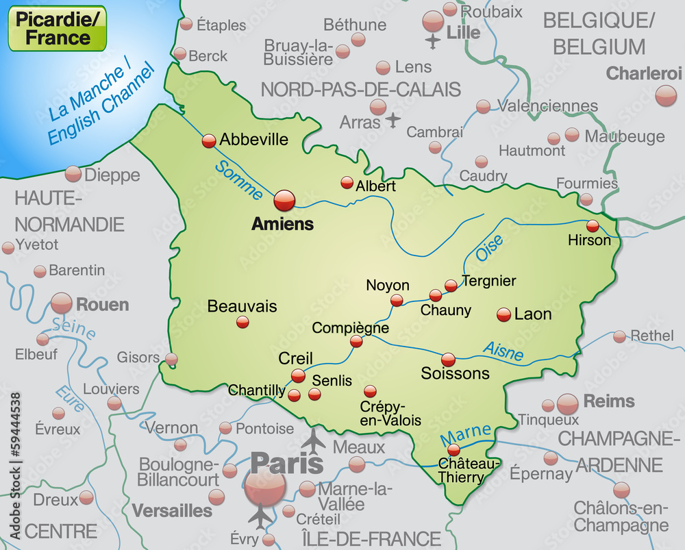 Picardie als Übersichtskarte in Pastelgrün Picardie als Übersichtskarte in Pastelgrün