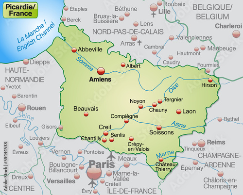 Picardie als Übersichtskarte in Pastelgrün