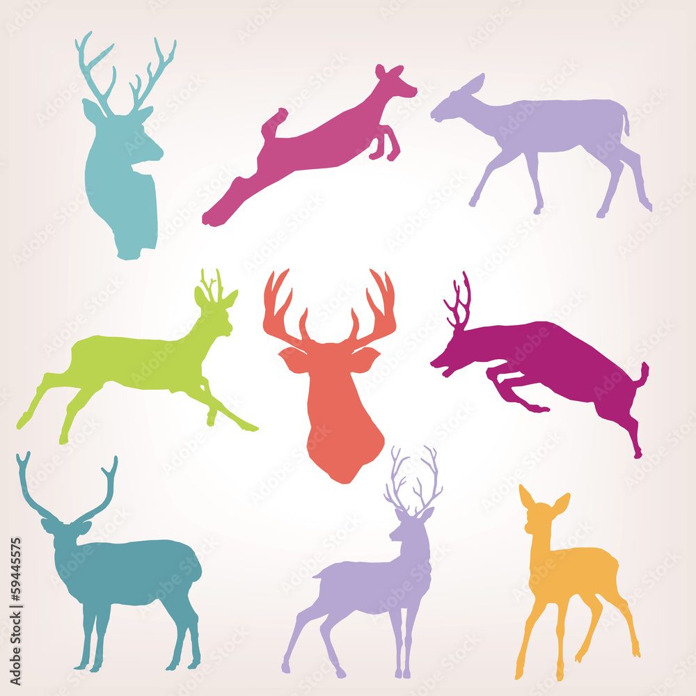 Fototapeta premium action deer silhouette set