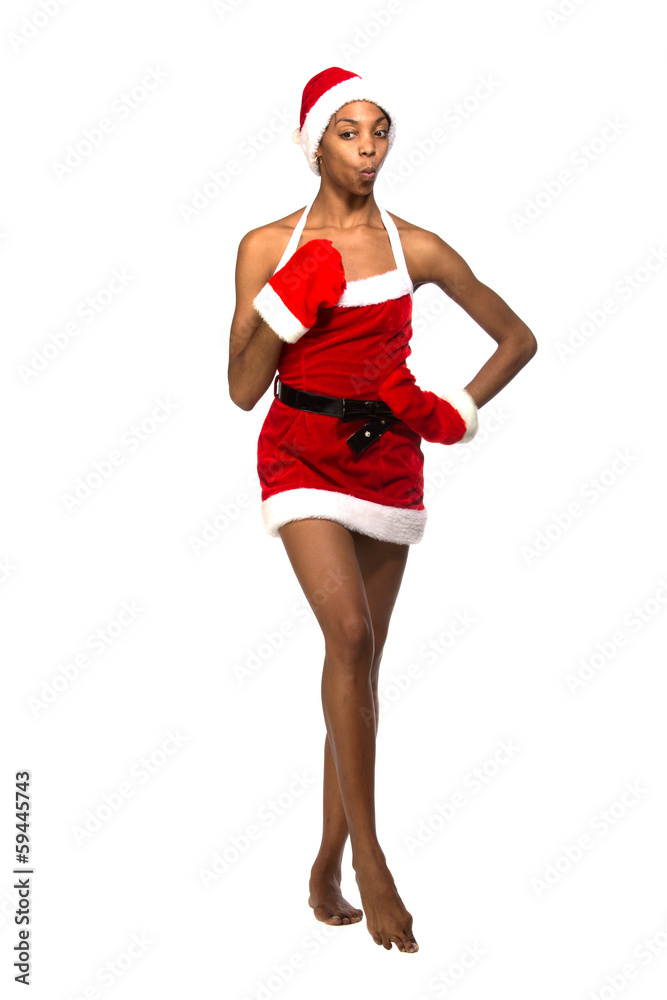 surprised Christmas afro american woman wearing a santa hat smil surprised Christmas afro american woman wearing a santa hat smil