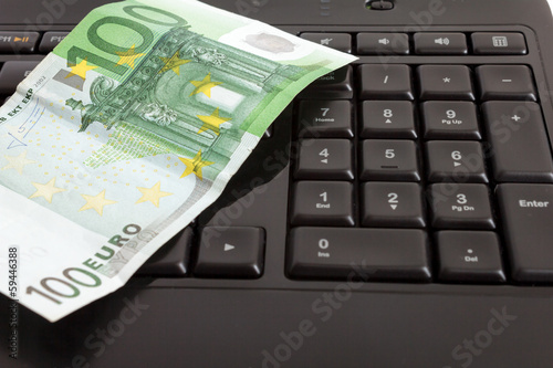 Internet banking - keyboard and Euro banknotes