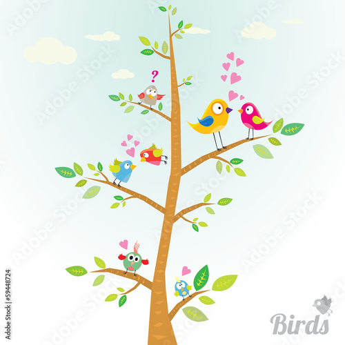 Vector lovely Birds on branch