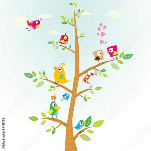 Plakat kreskówka dzieci drzewa