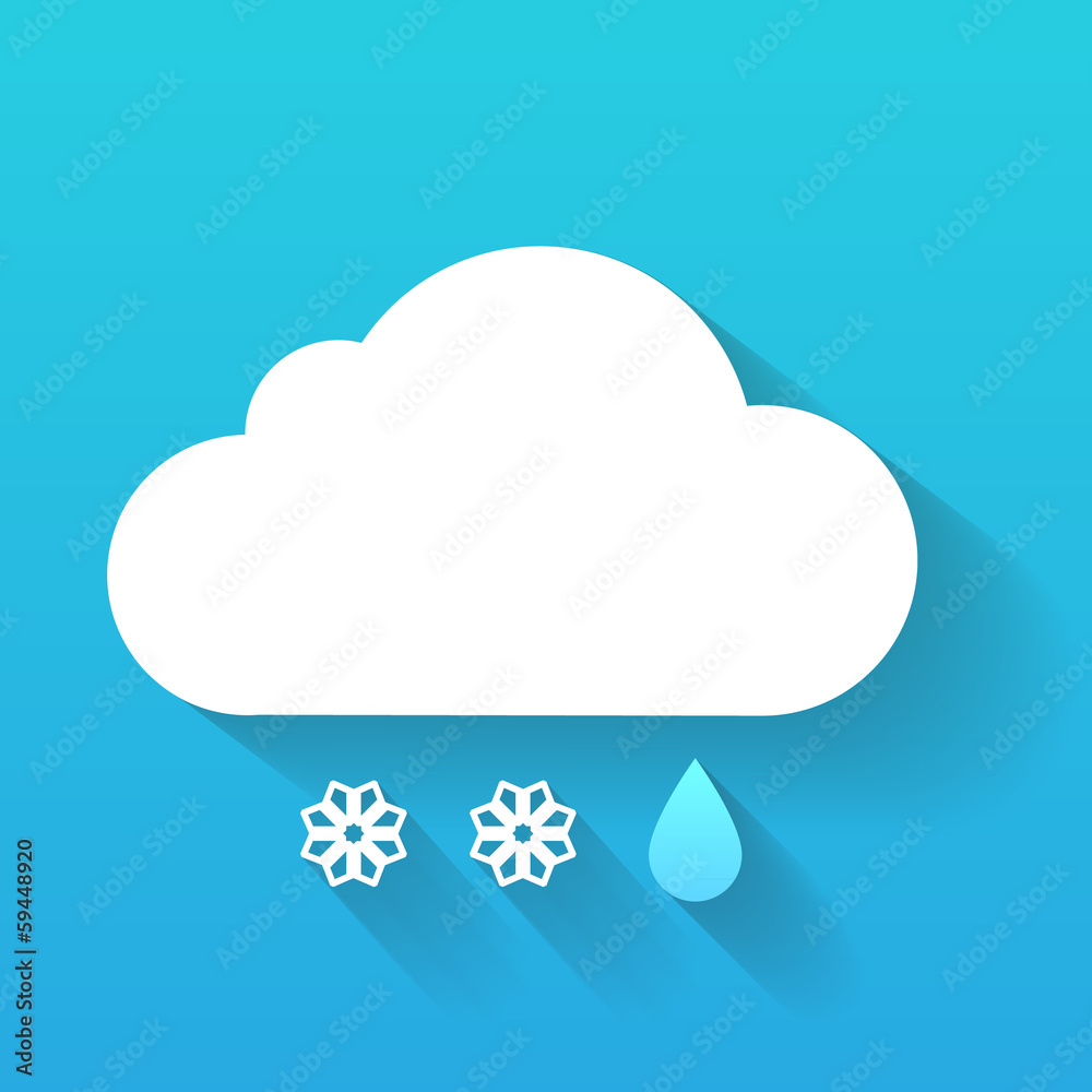 Day cloud, snow flakes and rain drop isolated on blue Day cloud, snow flakes and rain drop isolated on blue