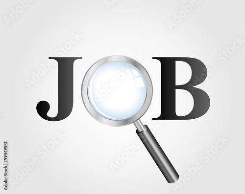 Job search concept. Text with magnifying glass.