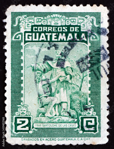 Postage stamp Guatemala 1949 Bartolome de las Casas and Indian