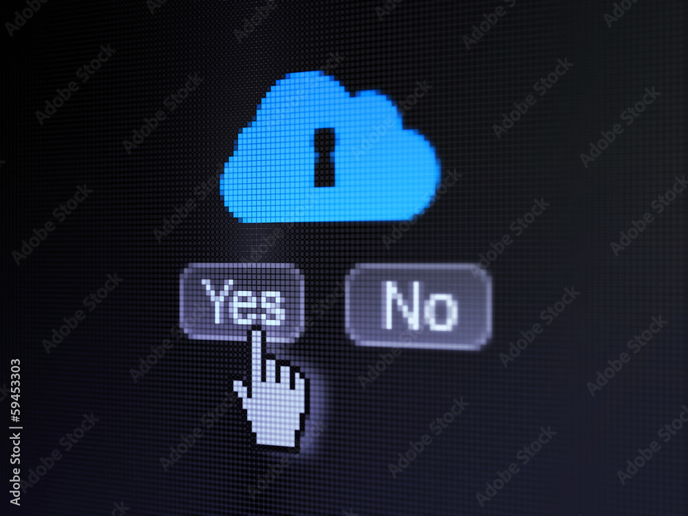 Cloud networking concept: Cloud With Keyhole on digital screen Cloud networking concept: Cloud With Keyhole on digital screen