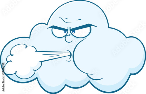 Cloud With Face Blowing Wind Cartoon Mascot Character