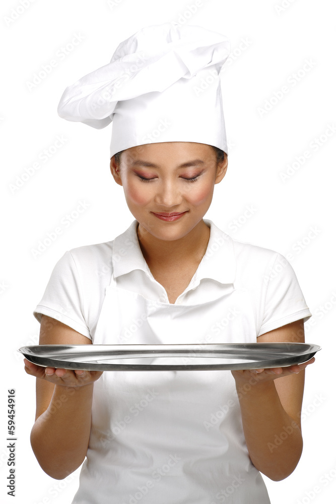 Happy smiling asian chinese woman chef at work Happy smiling asian chinese woman chef at work