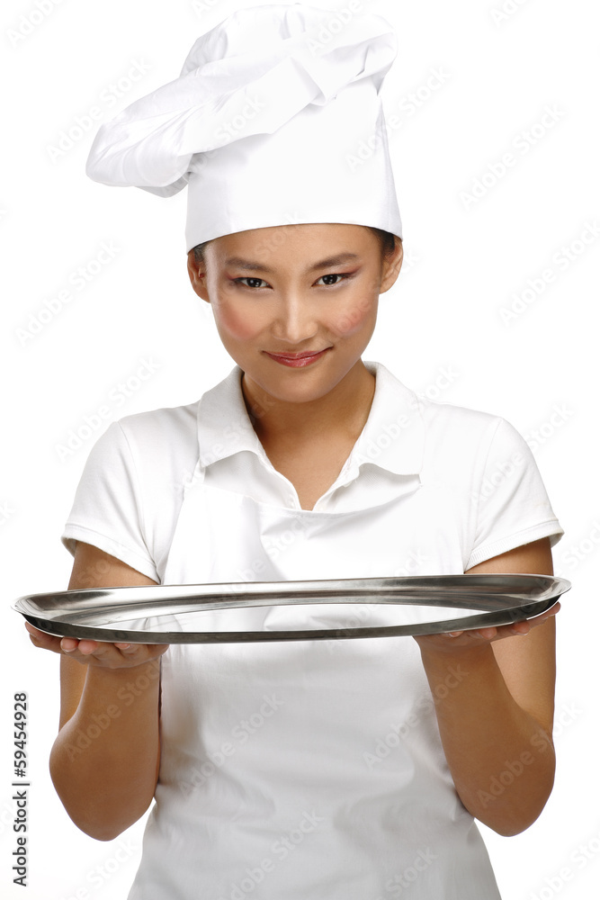 Happy smiling asian chinese woman chef at work Happy smiling asian chinese woman chef at work