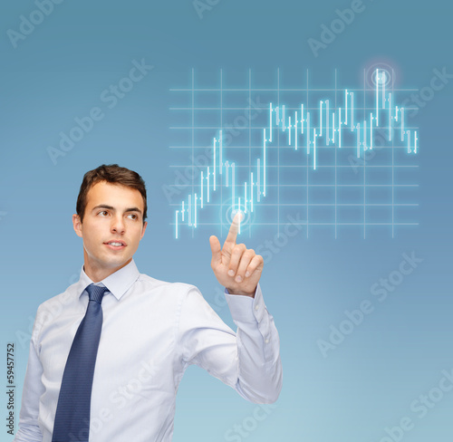 man working with forex chart on virtual screen