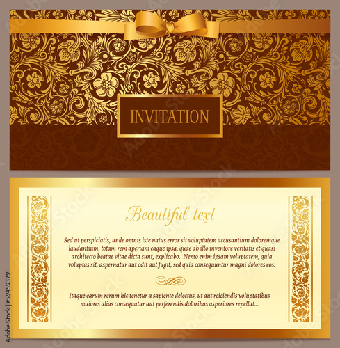 Set of vector vintage luxury invitation with baroque pattern