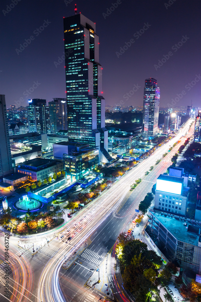 Fototapeta premium Dzielnica Gangnam nocą