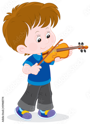 Boy playing his small violin