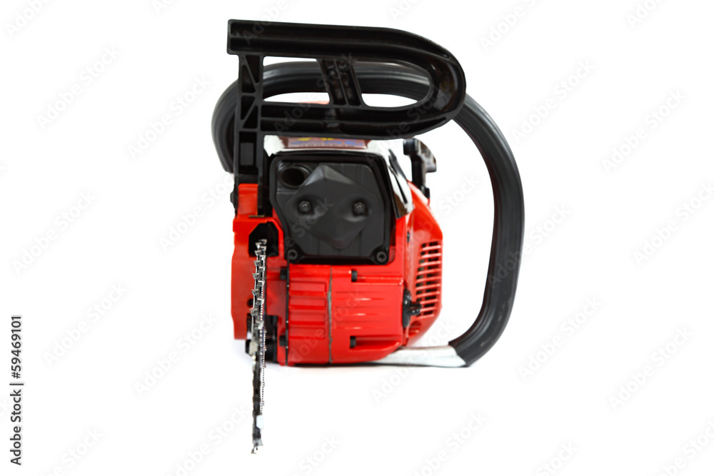 Gasoline chain saw on a white background. Gasoline chain saw on a white background.