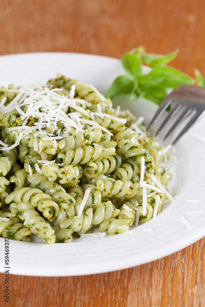 Fusilli with pesto and parmesan Fusilli with pesto and parmesan