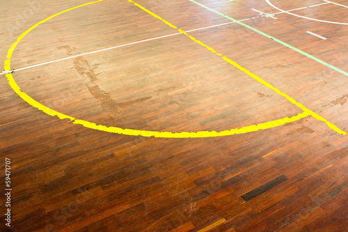 Wooden floor of sports hall with marking lines © torsak