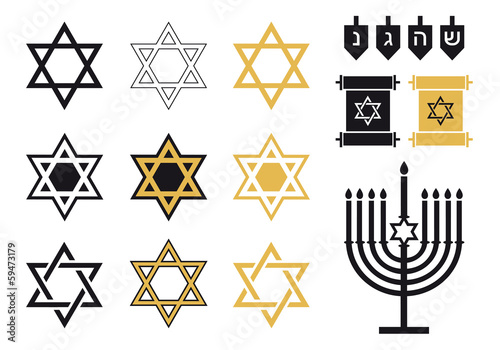 Jewish stars, religious icon set, vector