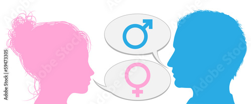 Man and woman heads talking