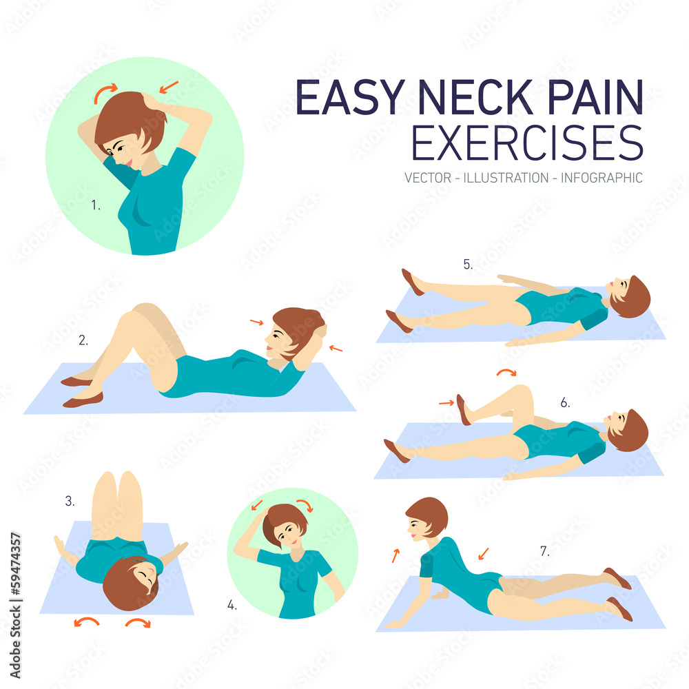vector illustration easy neckpain exercises vector illustration easy neckpain exercises