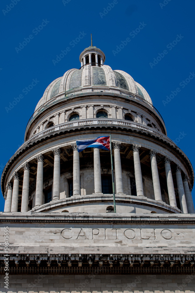 Havana Capitolio Dome with Cuban flag Havana Capitolio Dome with Cuban flag