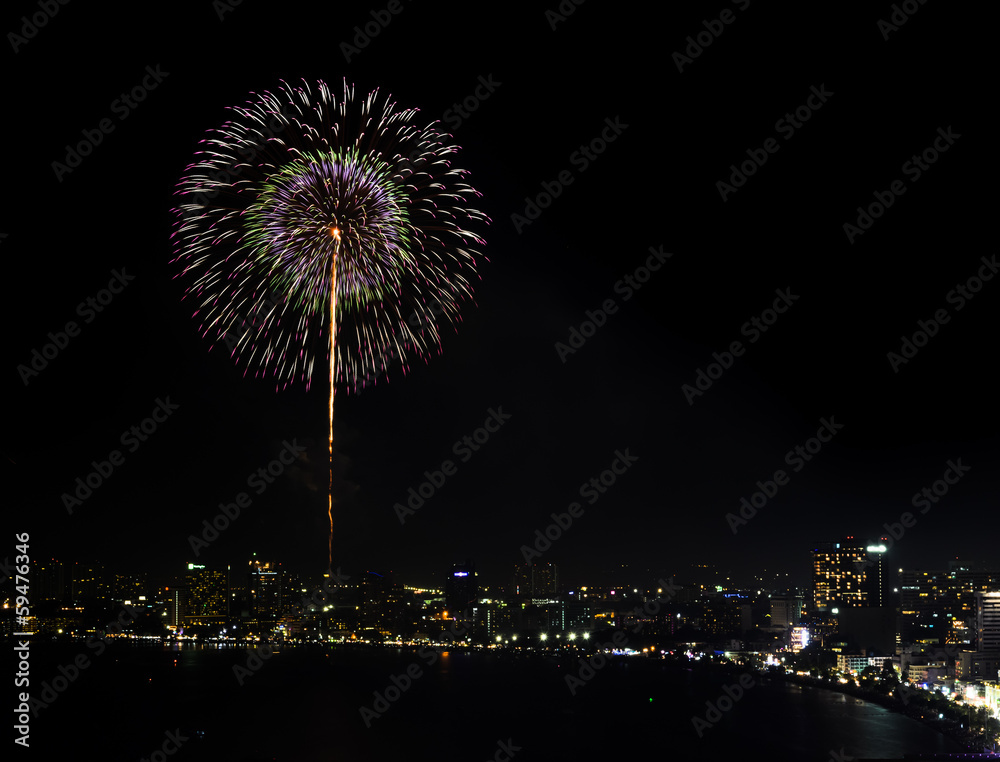 Night view and firework at Pattaya city, Thailand Night view and firework at Pattaya city, Thailand