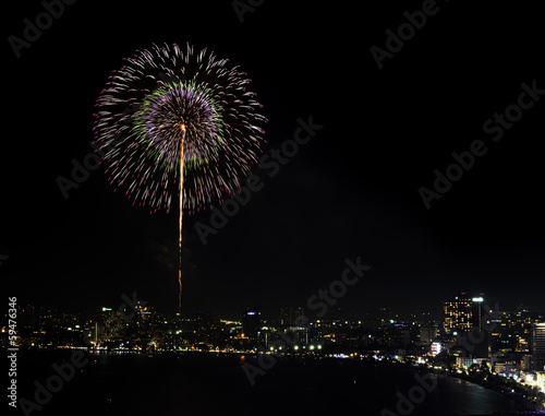 Night view and firework at Pattaya city, Thailand © boonsom