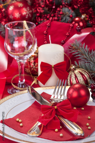 festively decorated table to celebrate the New Year or Christmas