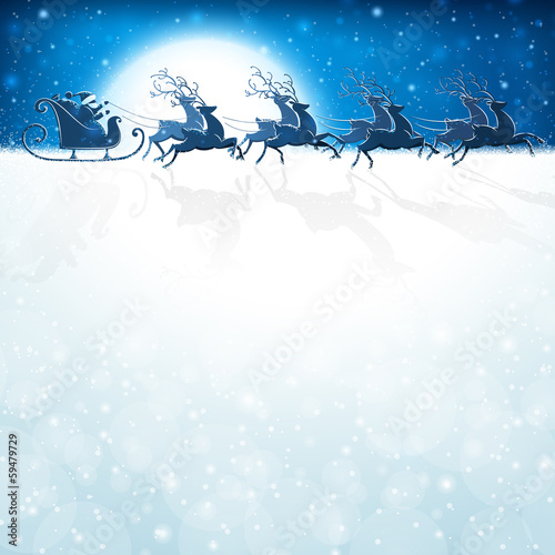 Santa Claus rides in a reindeer sleigh